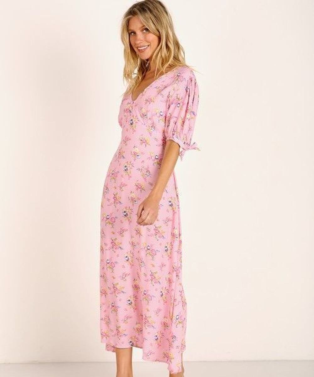 Faithfull The Brand Daija Pink Floral Midi Dress Size S